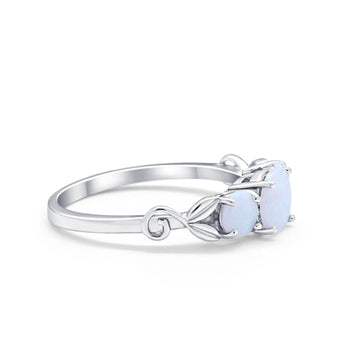 Art Deco Three Stone Engagement Ring Lab Created White Opal 925 Sterling Silver